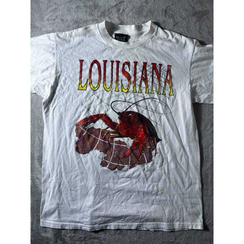 Vintage Louisiana Crawfish T-Shirt Mens Large White Single Stitch Tee Unlimited